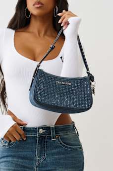 DENIM CRYSTAL SHOULDER BAG