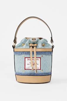 BUDDHA PATCH DENIM BUCKET BAG, image 1