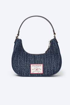 CHAIN AND STUDS DENIM HOBO SHOULDER BAG