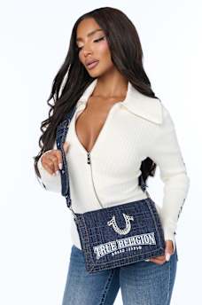 BLING HORSESHOE DENIM MESSENGER BAG