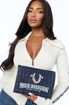 BLING HORSESHOE DENIM MESSENGER BAG