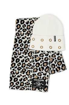 LEOPARD BEANIE AND SCARF SET