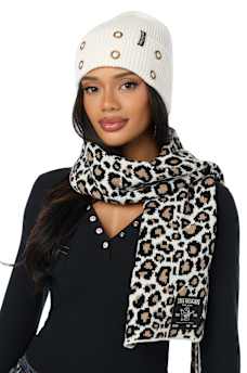 LEOPARD BEANIE AND SCARF SET