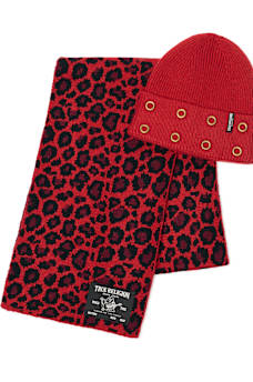 LEOPARD BEANIE AND SCARF SET