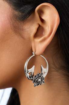 HORSESHOE ROSE HOOP EARRINGS