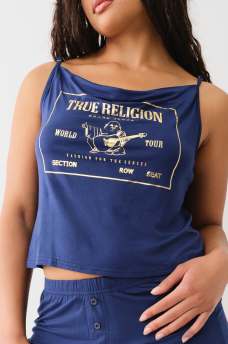 CONJUNTO DE PIJAMA CON SHORTS, CAMISETA CON BRETELES Y LOGOTIPO MET&Aacute;LICO