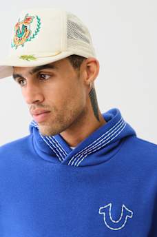 EMBROIDERED CREST TRUCKER HAT, image 3