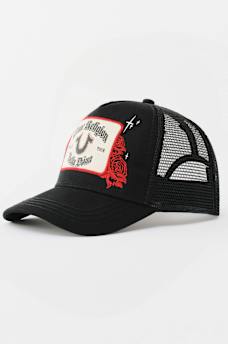TRUE RELIGION X BELLA DOÑA EMBROIDERED ROSE PATCH TRUCKER HAT, image 3