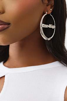 CRYSTAL HORSESHOE HOOP EARRINGS, image 2