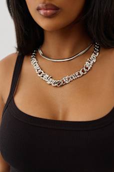 CRYSTAL LOGO CHAIN NECKLACE