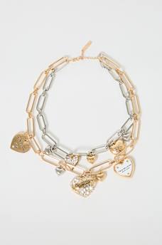 TWO-TONED HEART CHARM CHAIN NECKLACE, image 4