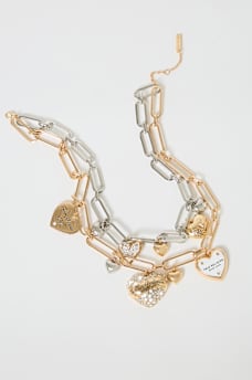 TWO-TONED HEART CHARM CHAIN NECKLACE, image 5