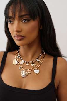 TWO-TONED HEART CHARM CHAIN NECKLACE