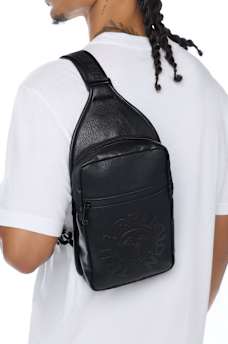 EMBOSSED FAUX LEATHER SLING BAG