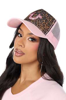PINK HORSESHOE CHEETAH TRUCKER HAT