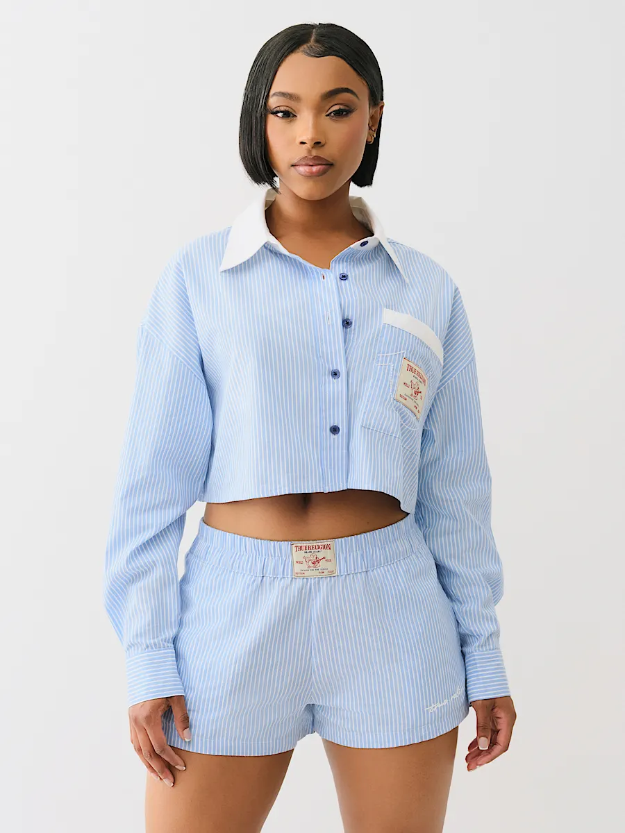 pinstriped button down crop shirt