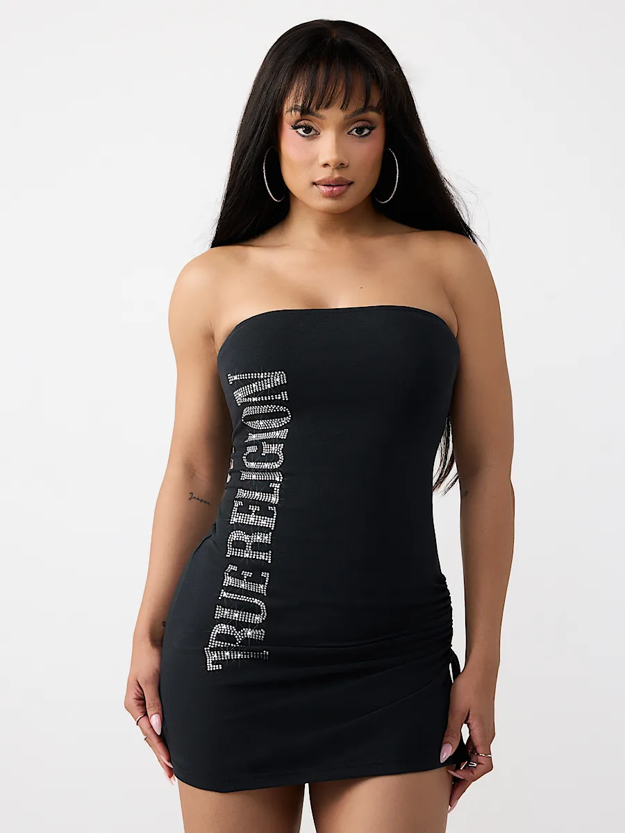 crystal strapless ribbed dress