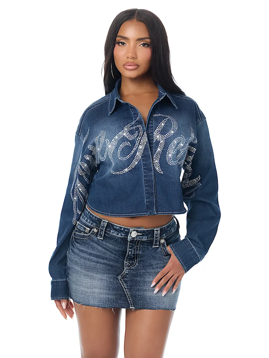 relaxed short denim shirt