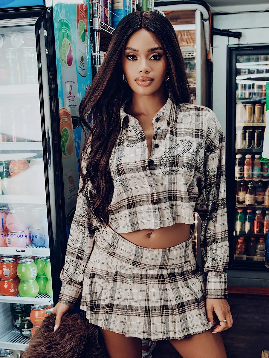 bedazzled relaxed plaid shirt