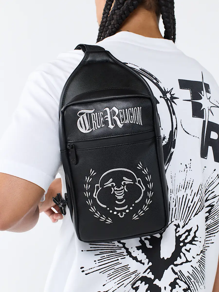 circular buddha face sling bag