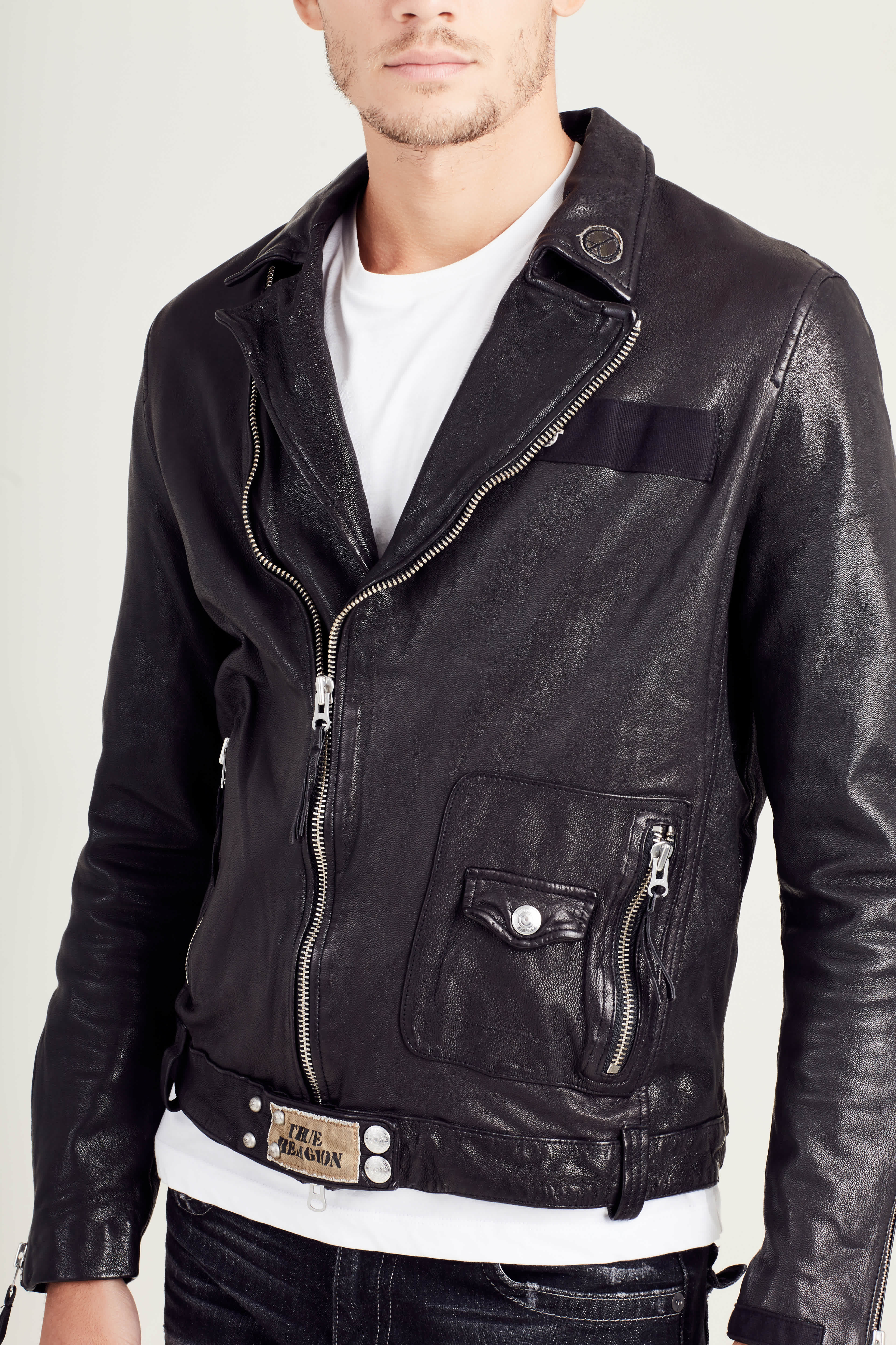 TRUE RELIGION ライダース レザージャケット FAUX LEATHER MOTO ZIP JACKET - Black | True Religion