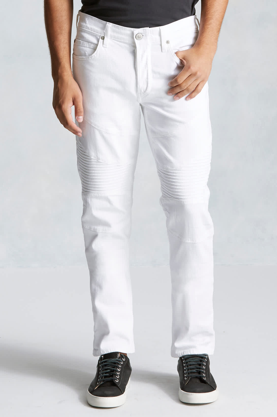 GENO SLIM MOTO MENS WHITE JEAN - Destroyed Optic White
