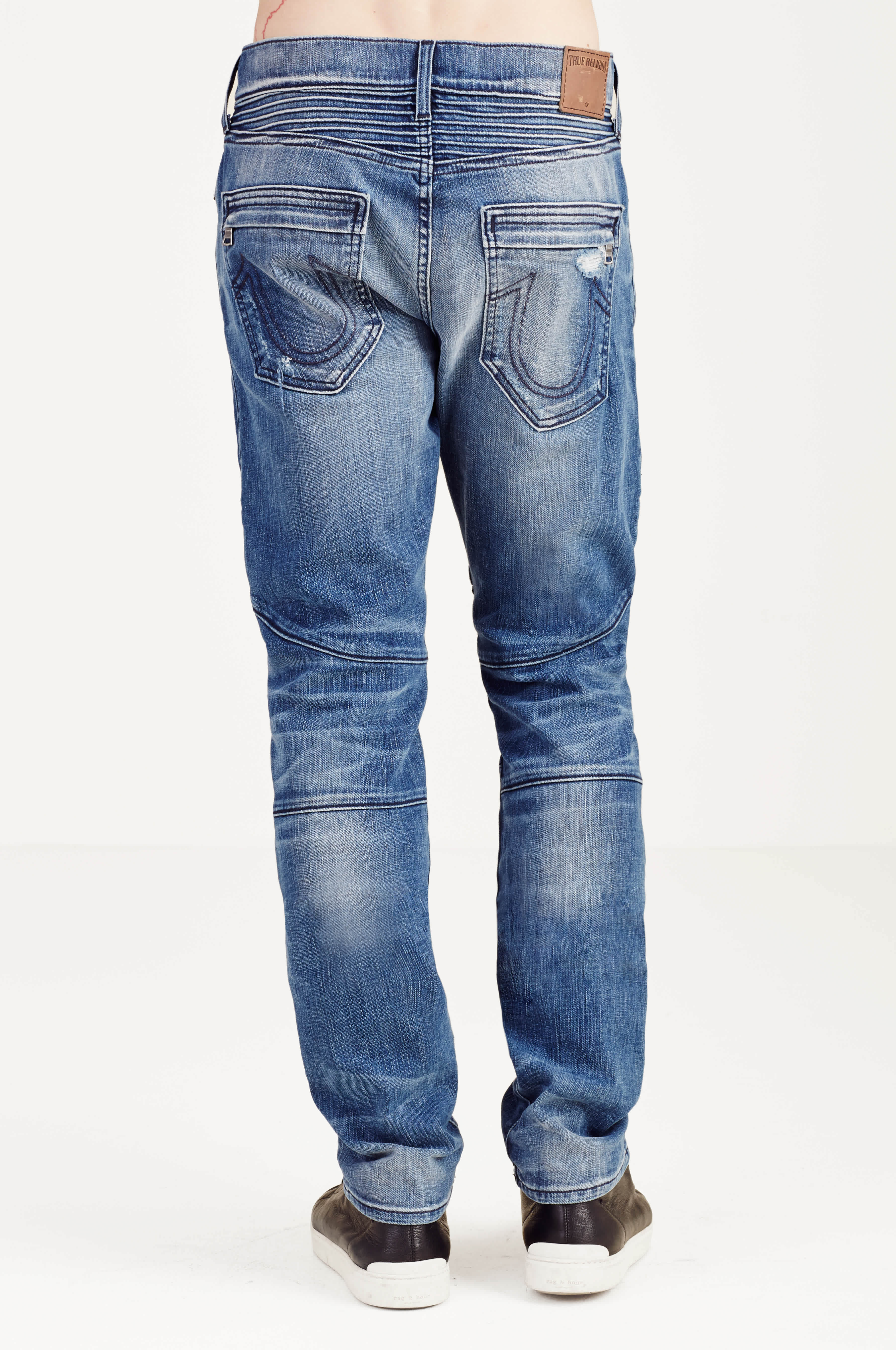 ROCCO SKINNY RIPPED AND WORN MOTO MENS JEAN - Worn Flagstone