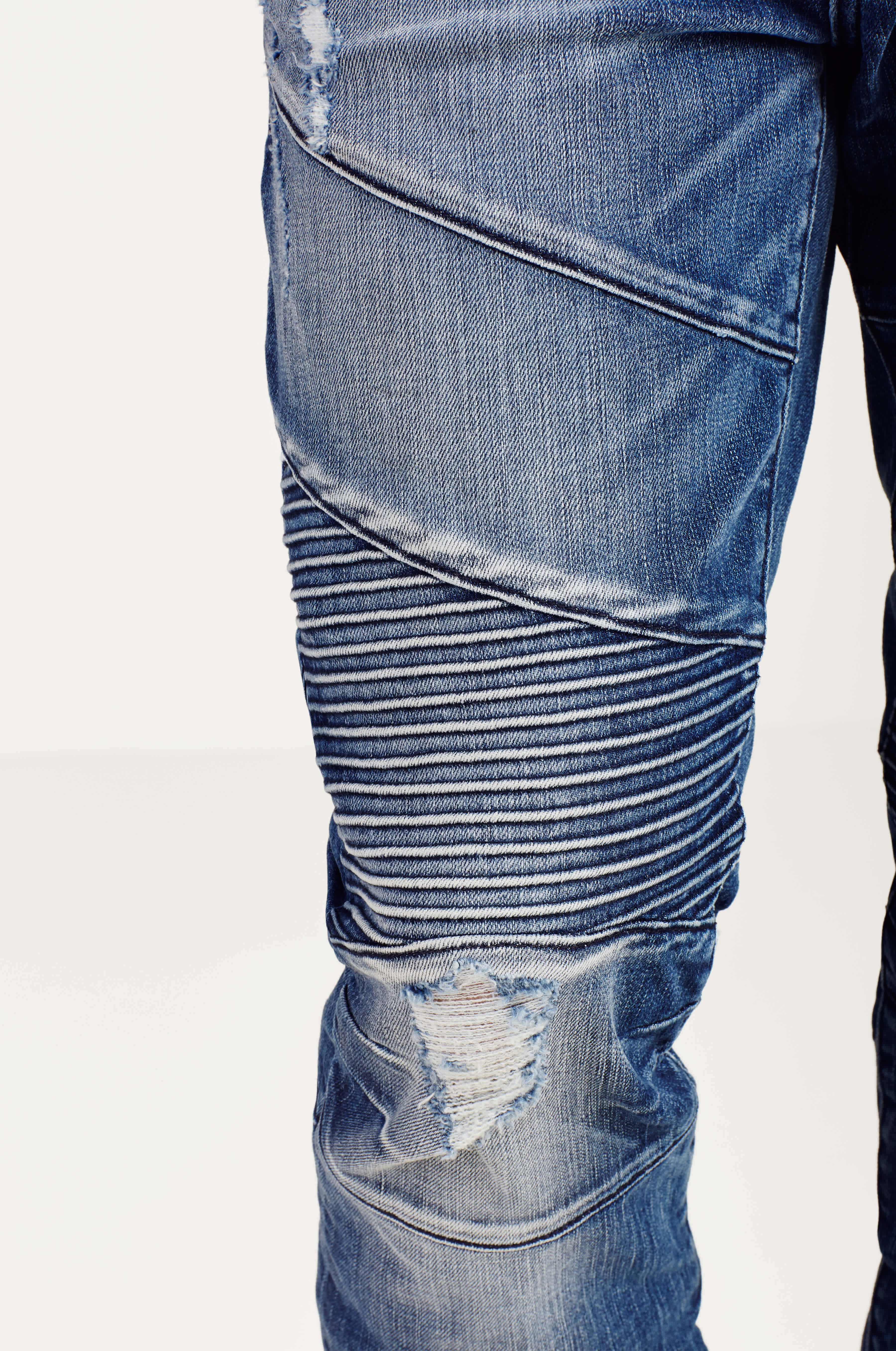 ROCCO SKINNY RIPPED AND WORN MOTO MENS JEAN - Worn Flagstone