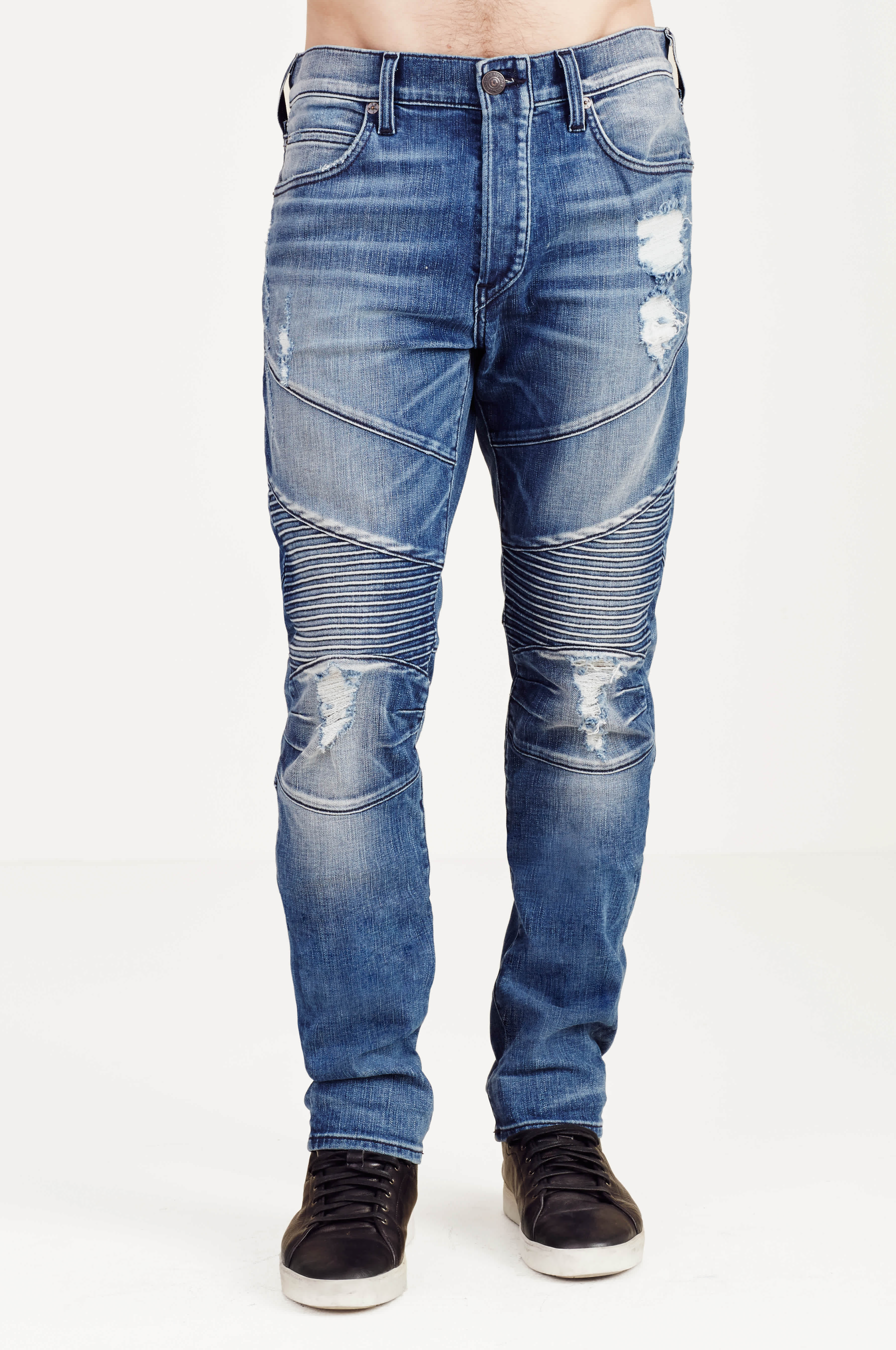 ROCCO SKINNY RIPPED AND WORN MOTO MENS JEAN - Worn Flagstone