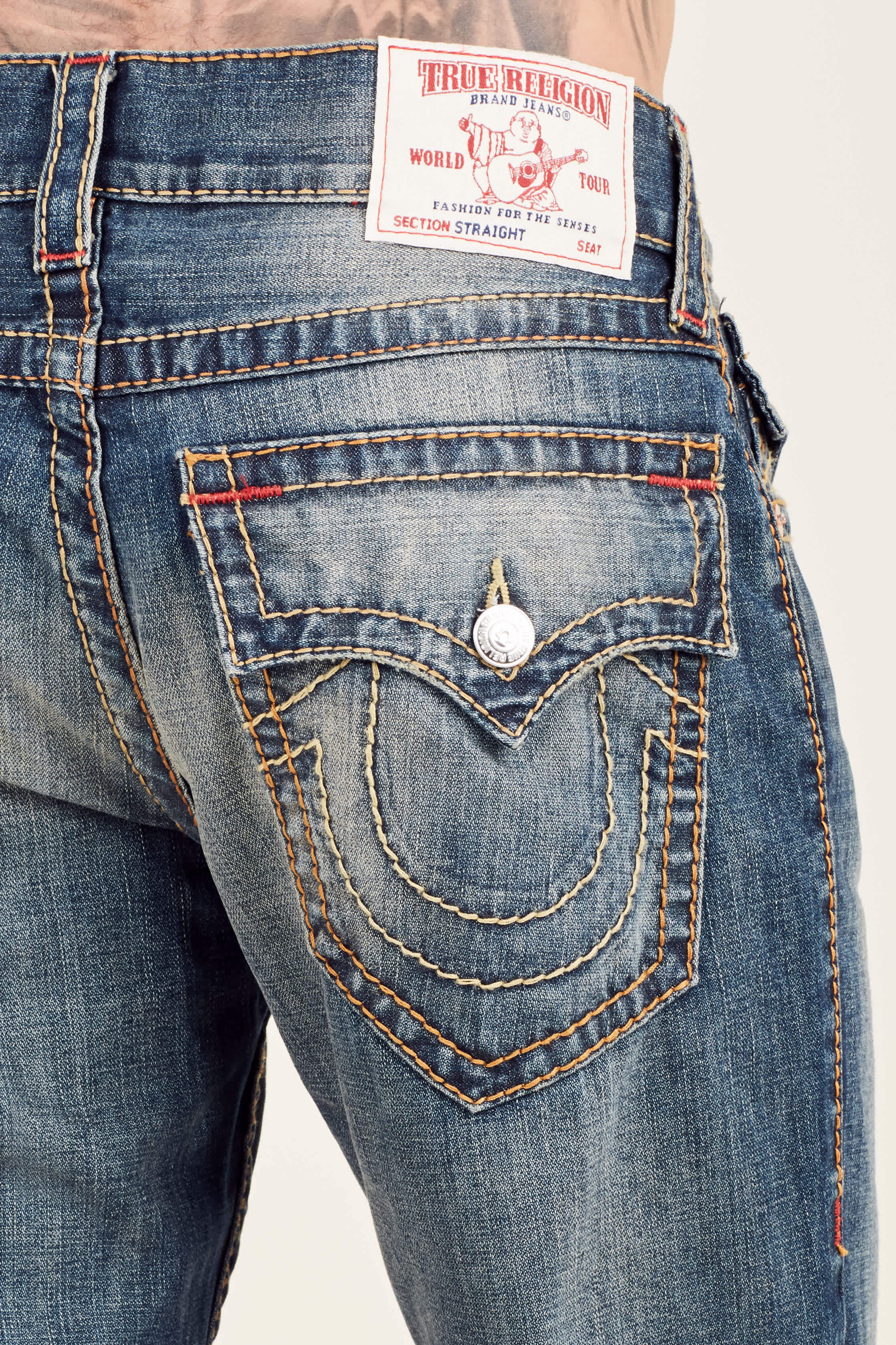 STRAIGHT GOLD/RED BIG T STITCH MENS JEAN - Chrome Blue | True Religion