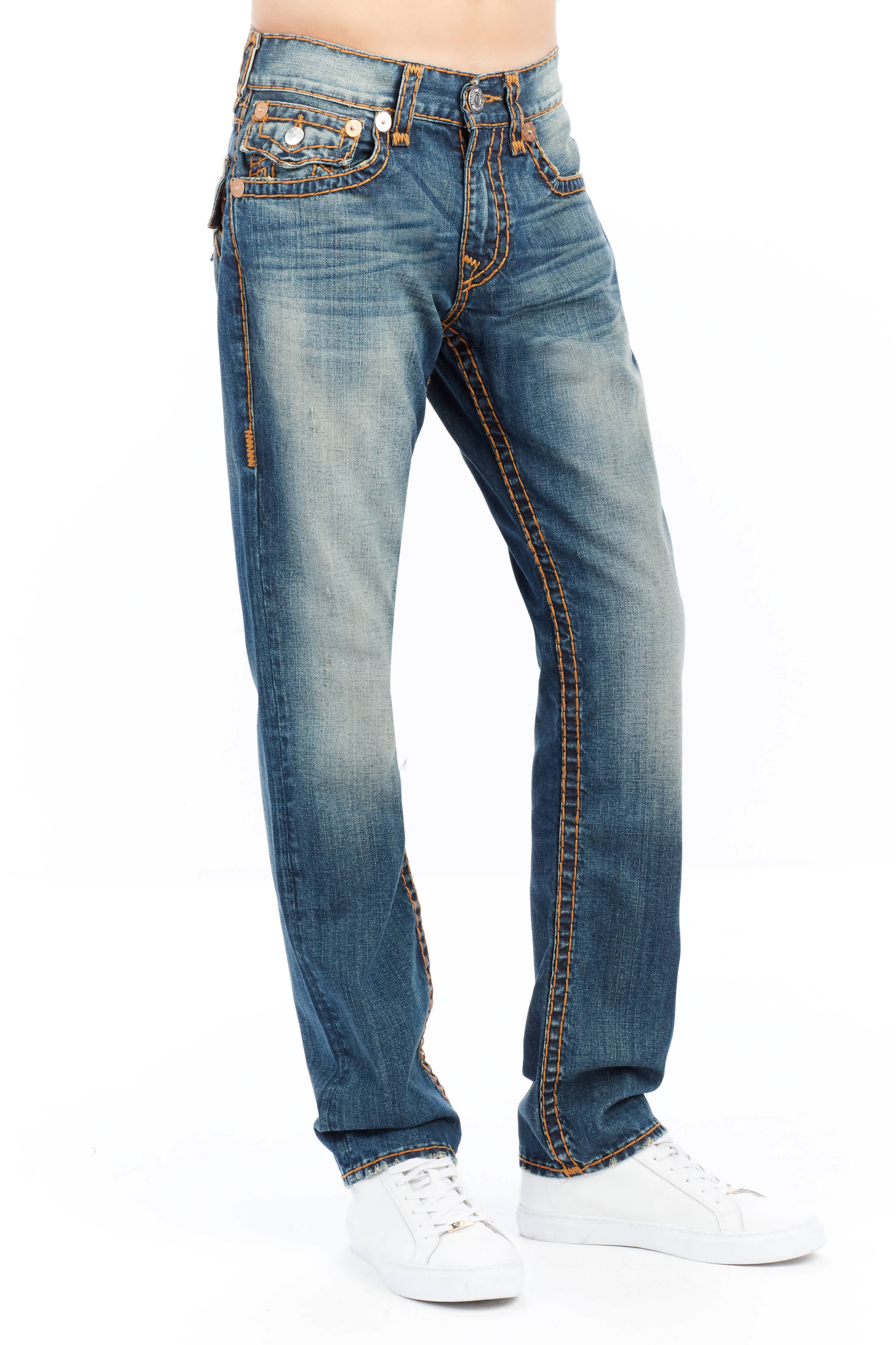 SLIM FLAP RED ORANGE SUPER T MENS JEANS - Chrome Blue | True Religion