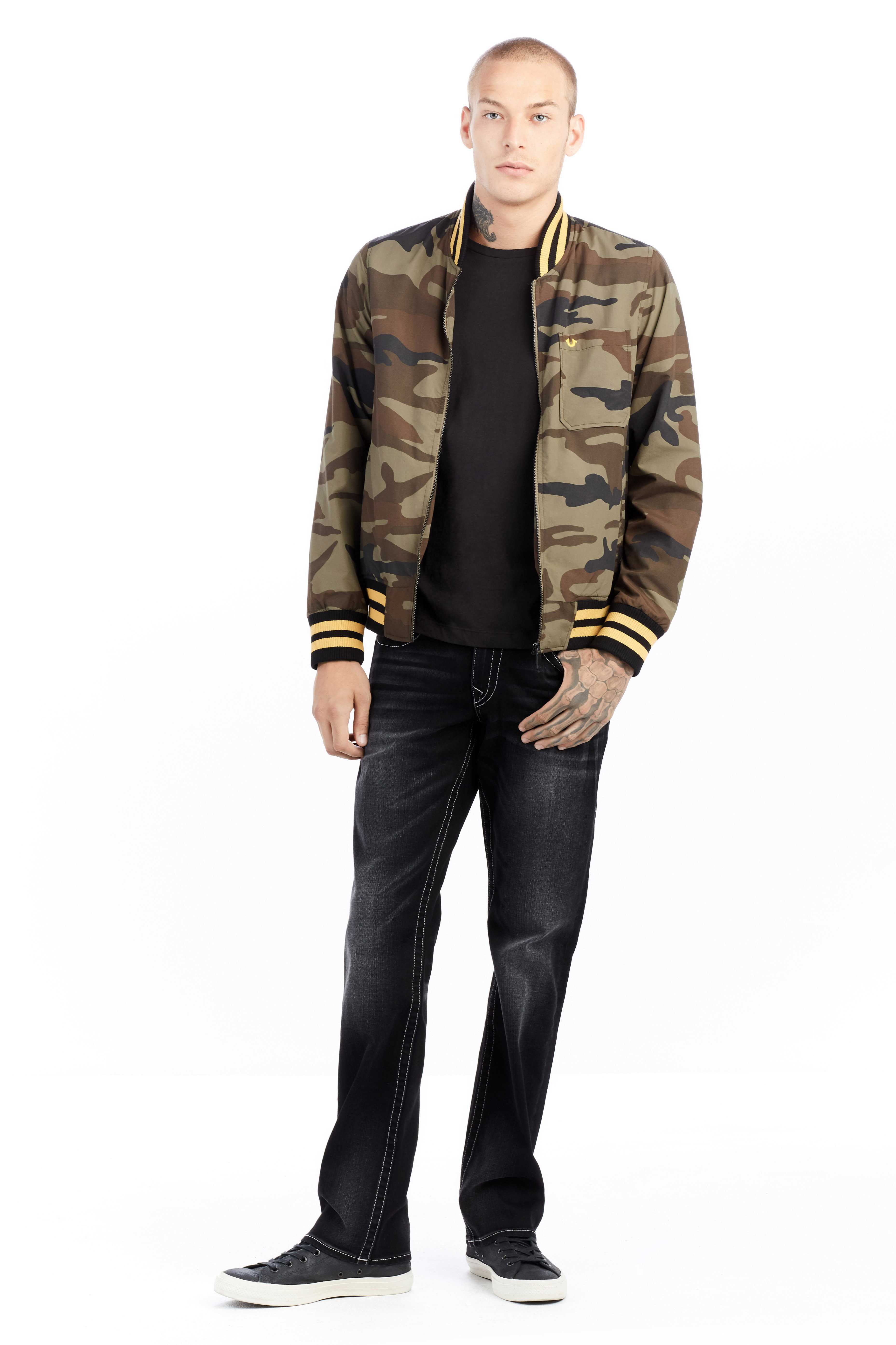 True religion shop camo bomber jacket