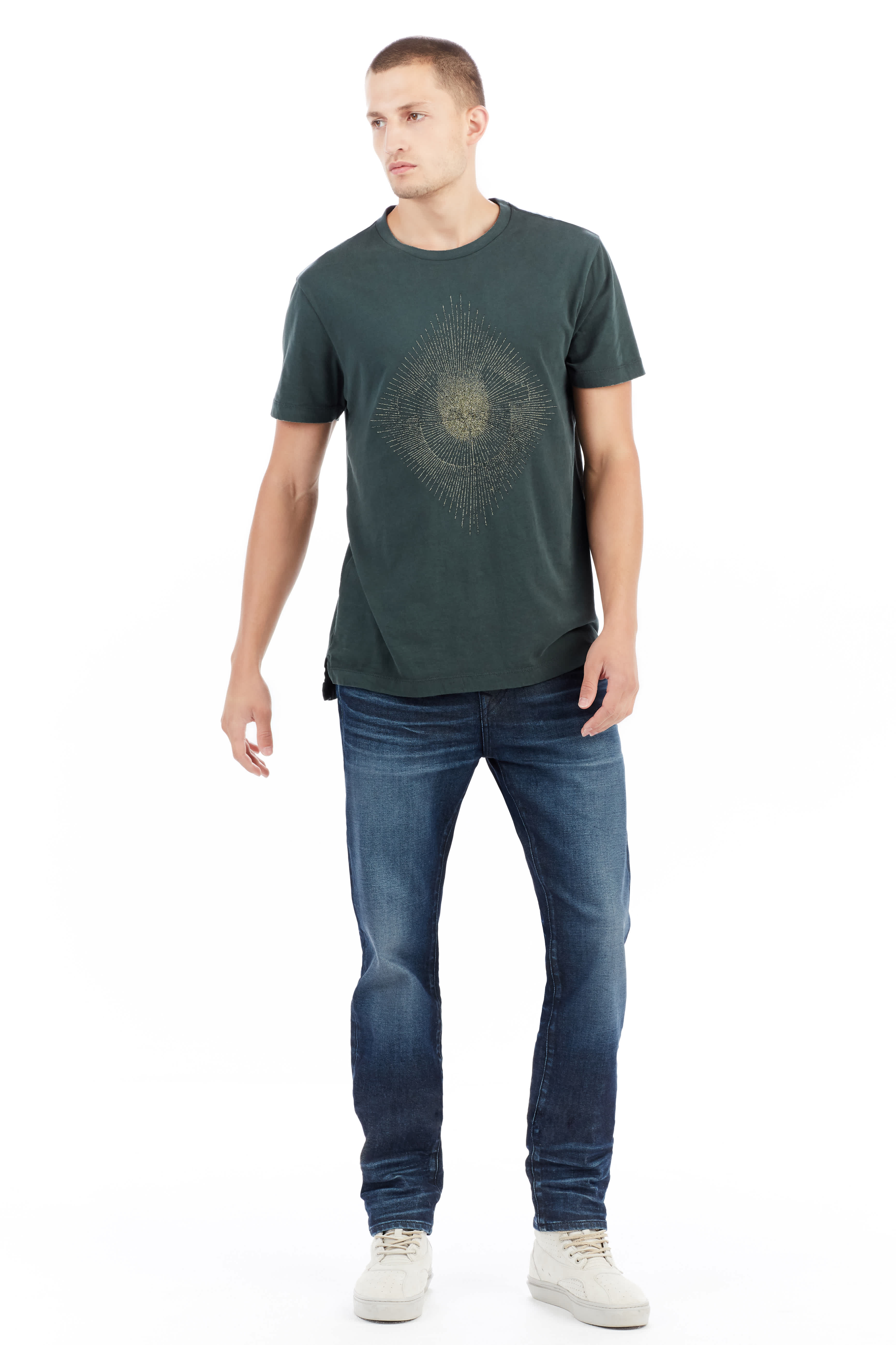 METALLIC EMBROIDERED STRING MENS CREW TEE