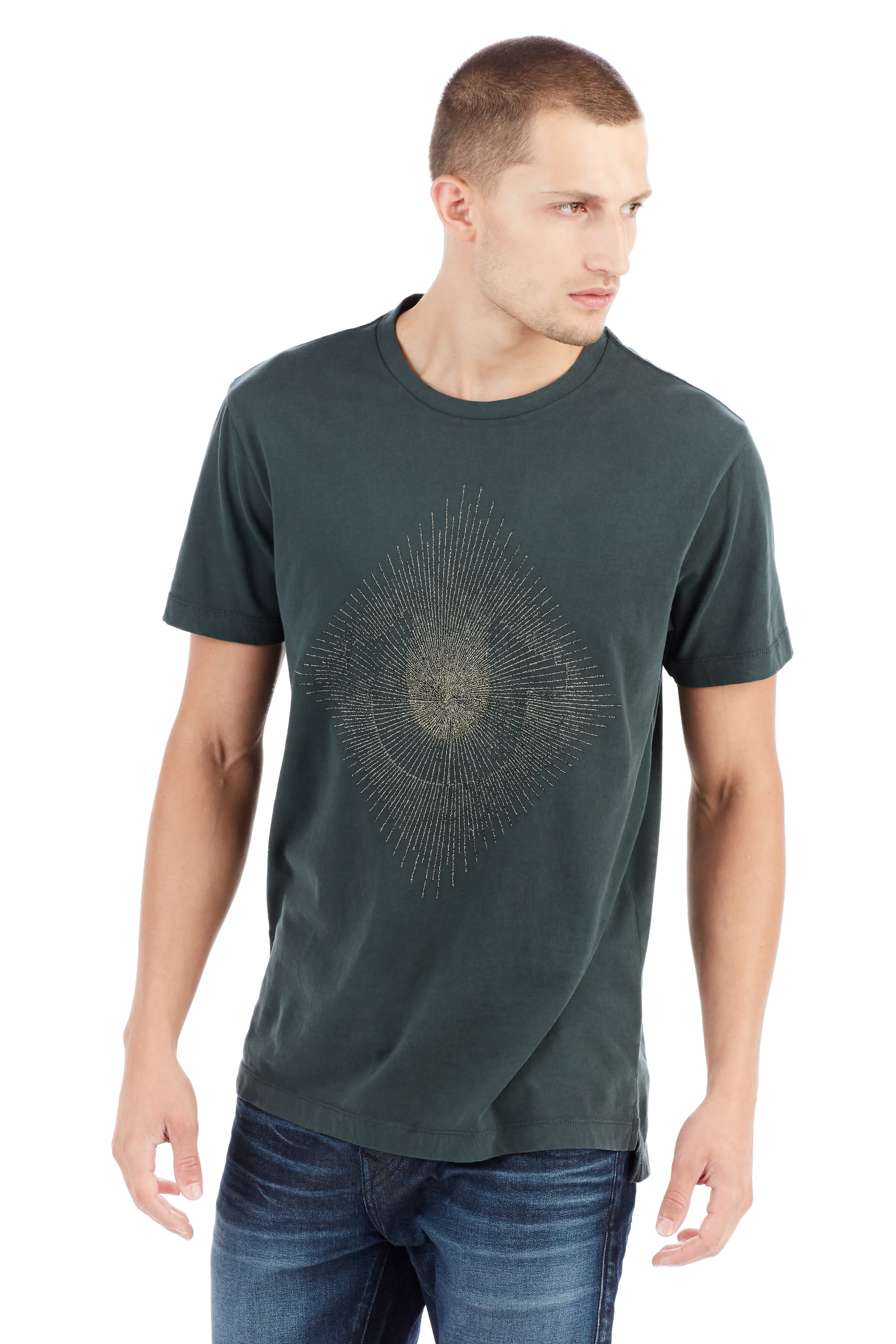 METALLIC EMBROIDERED STRING MENS CREW TEE