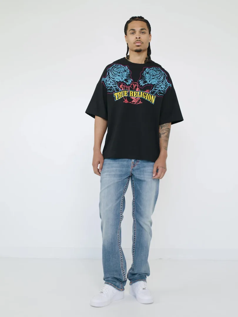 RICKY EMBROIDERED TIGER BIG T FLAP STRAIGHT JEAN 34" video