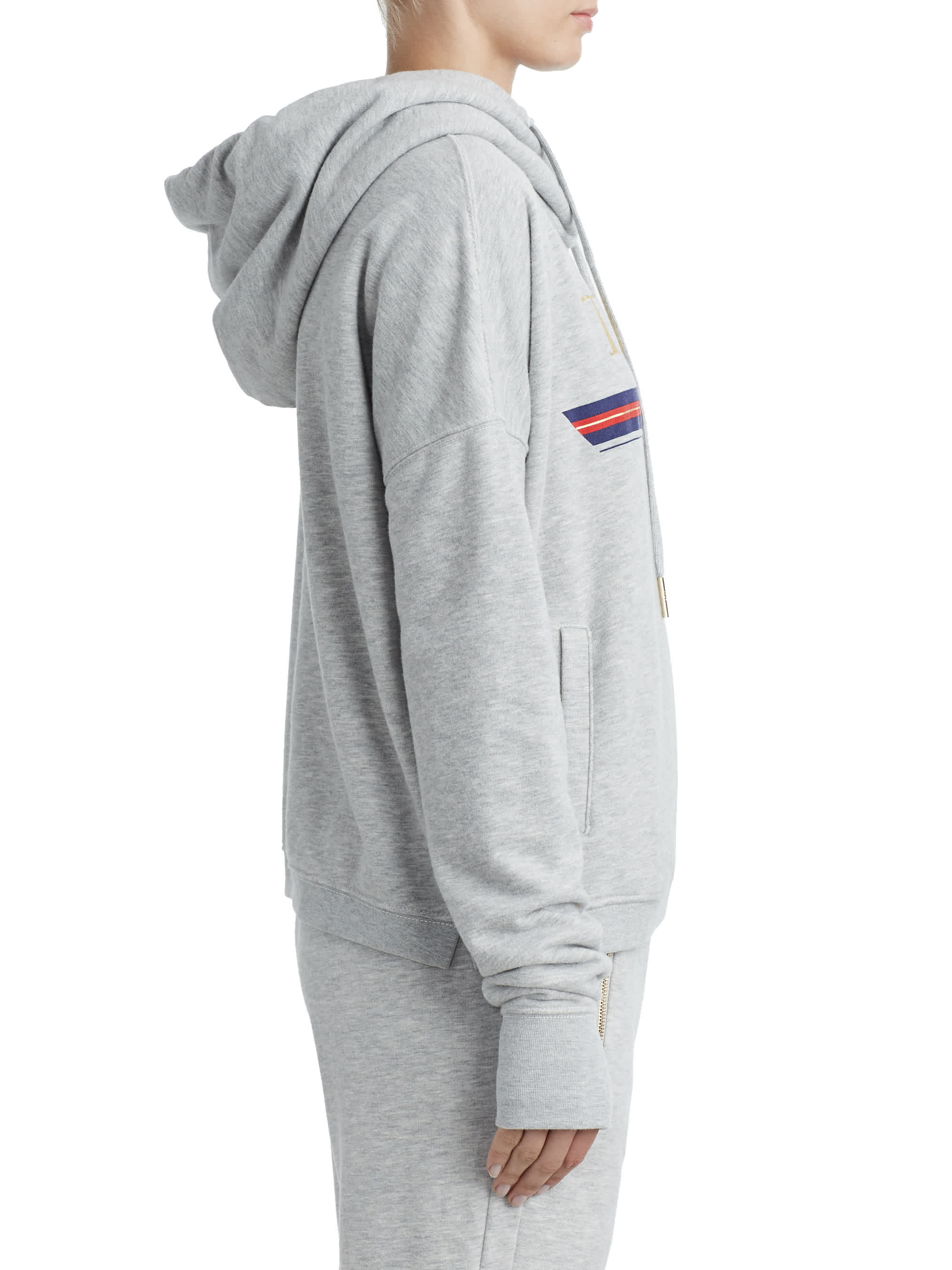 WOMENS STRIPED LOGO PULLOVER HOODIE