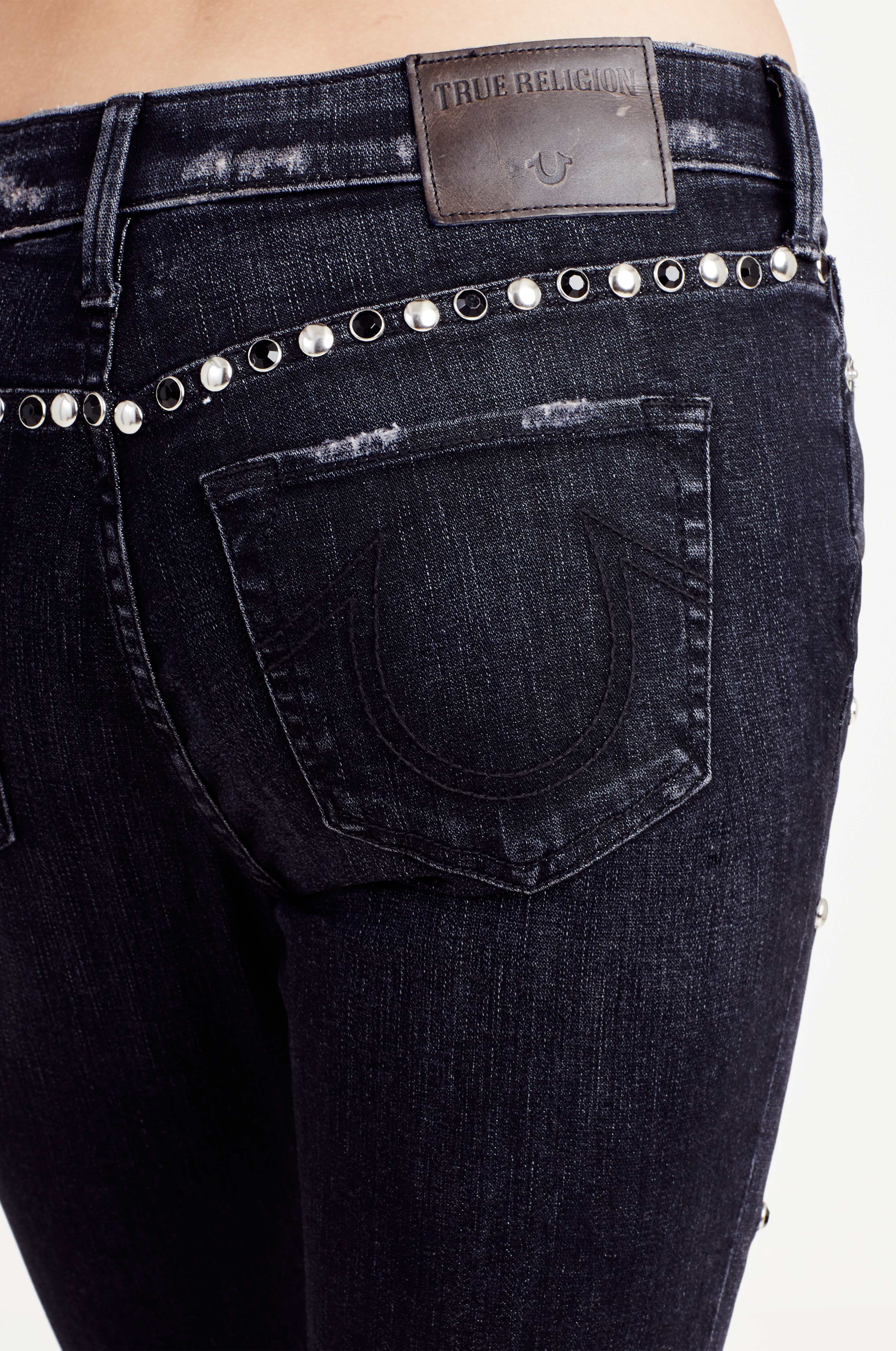HALLE SUPER SKINNY RHINESTONE WOMENS JEAN - Black Moonstone | True