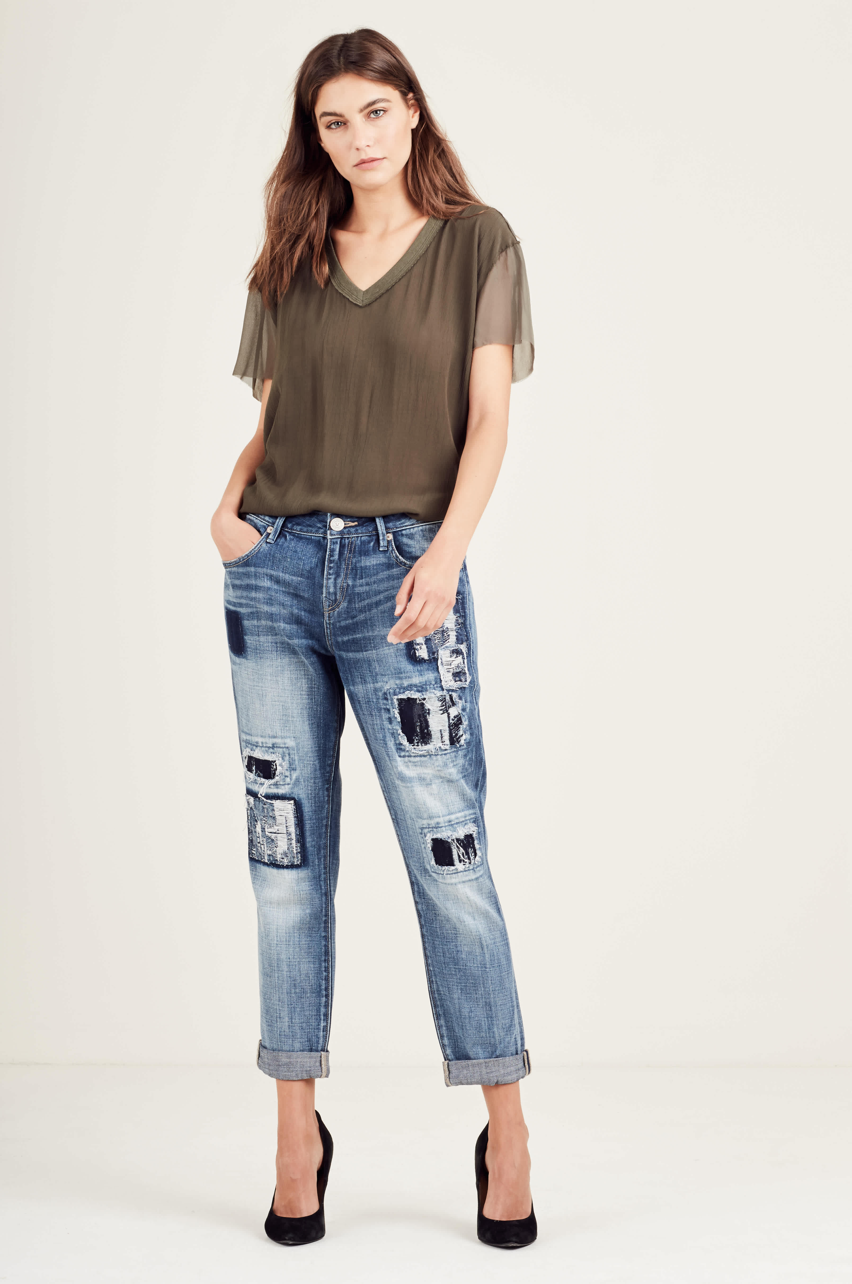 CAMERON BOYFRIEND JACQUARD PATCH WOMENS JEAN