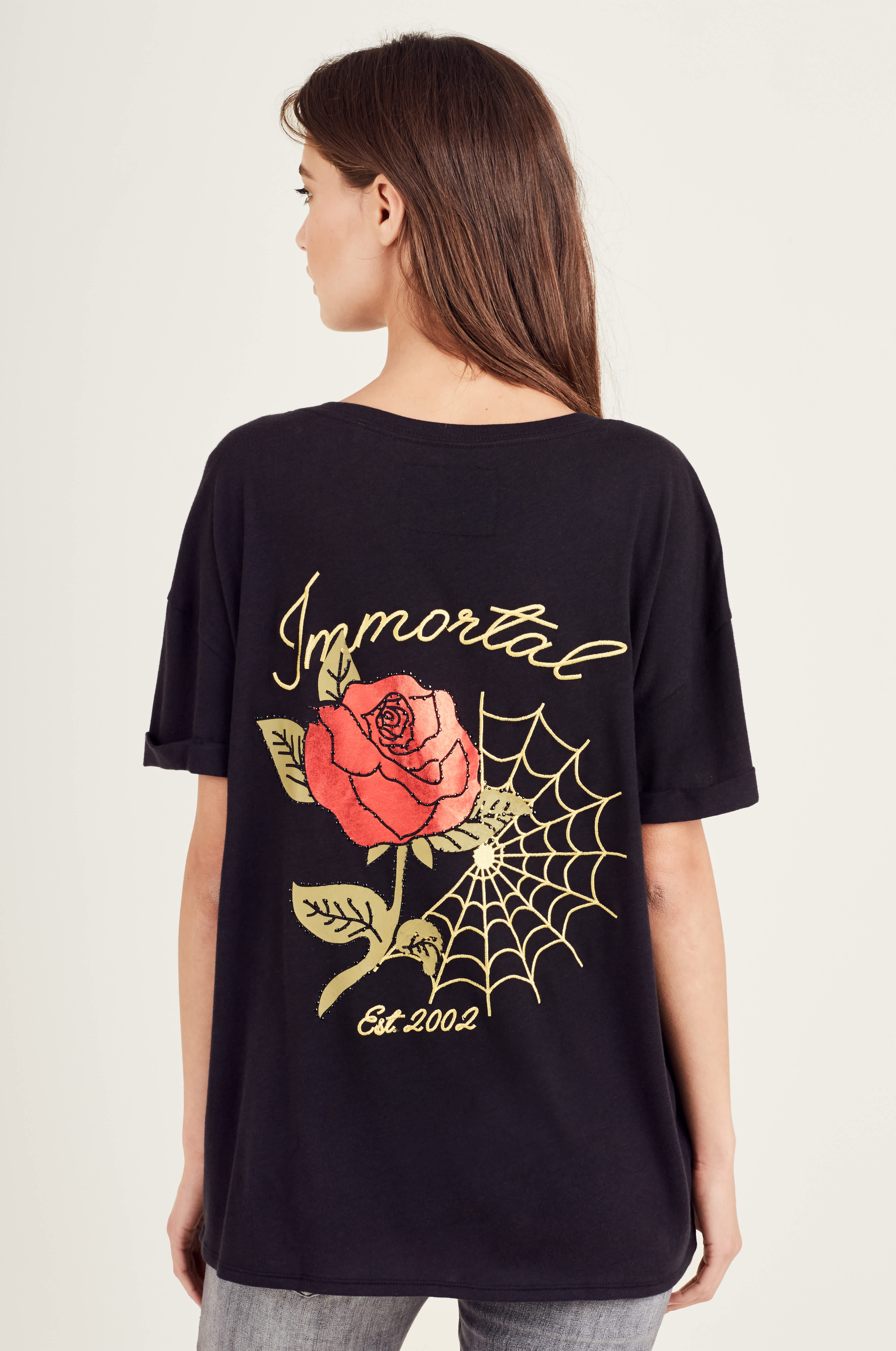 WOMENS EMBELLISHED WEB AND ROSE TEE