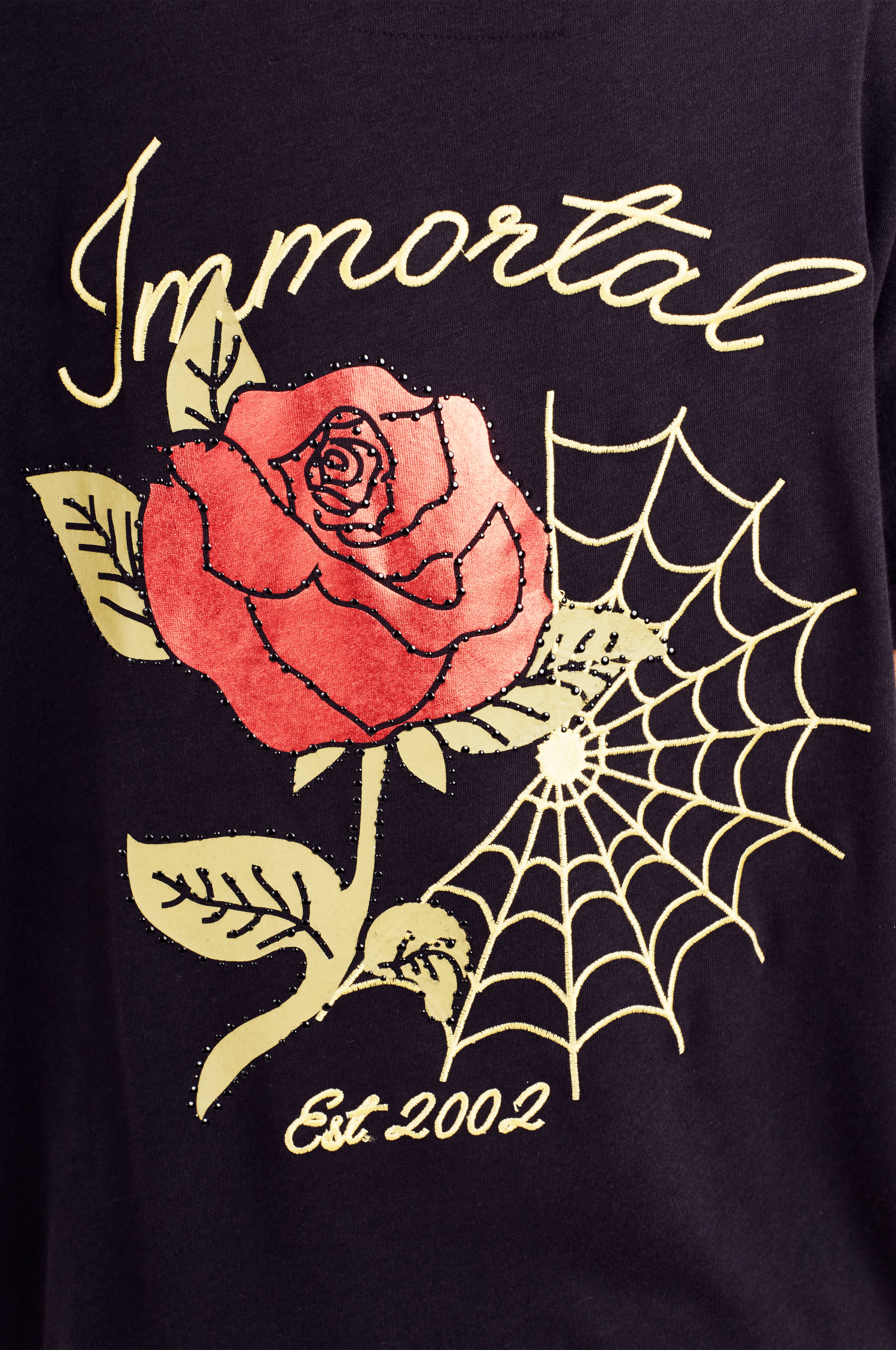 WOMENS EMBELLISHED WEB AND ROSE TEE